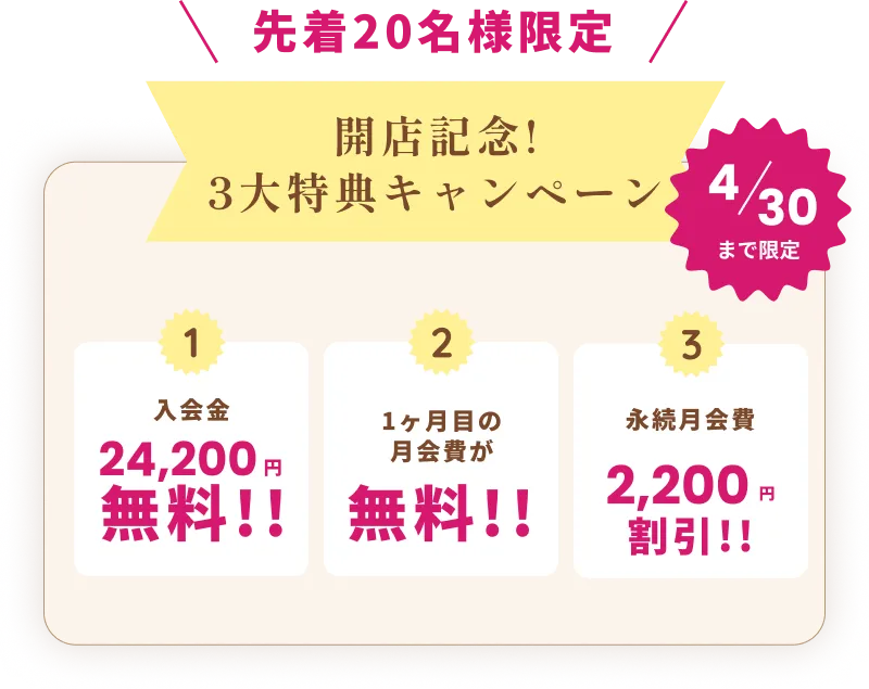 開店記念！3大特典キャンペーン